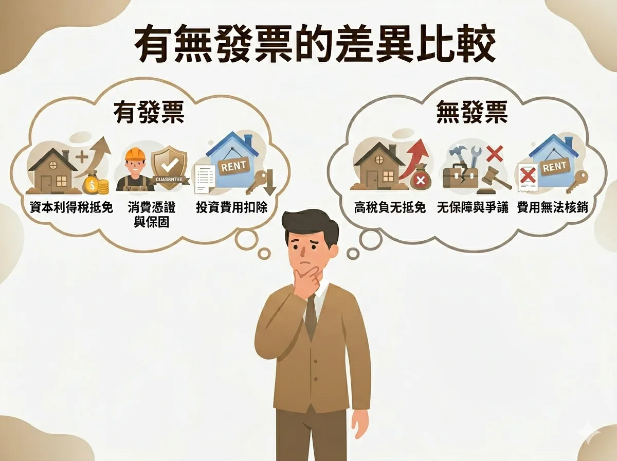 琢木室內裝修 裝修有無發票差異比較 賣屋所得稅計算說明