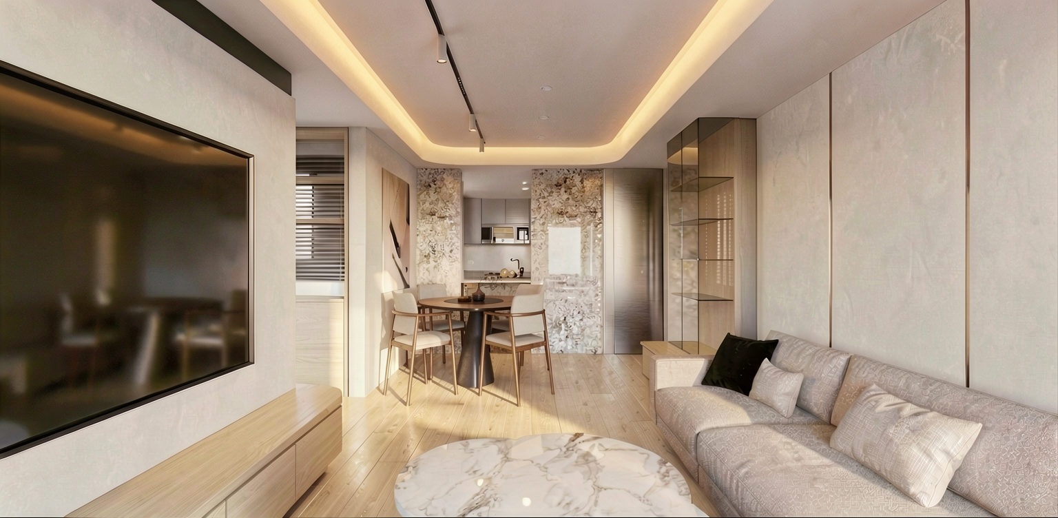 琢木室內裝修 3D完整渲染 玄關進門端景視角 方案A