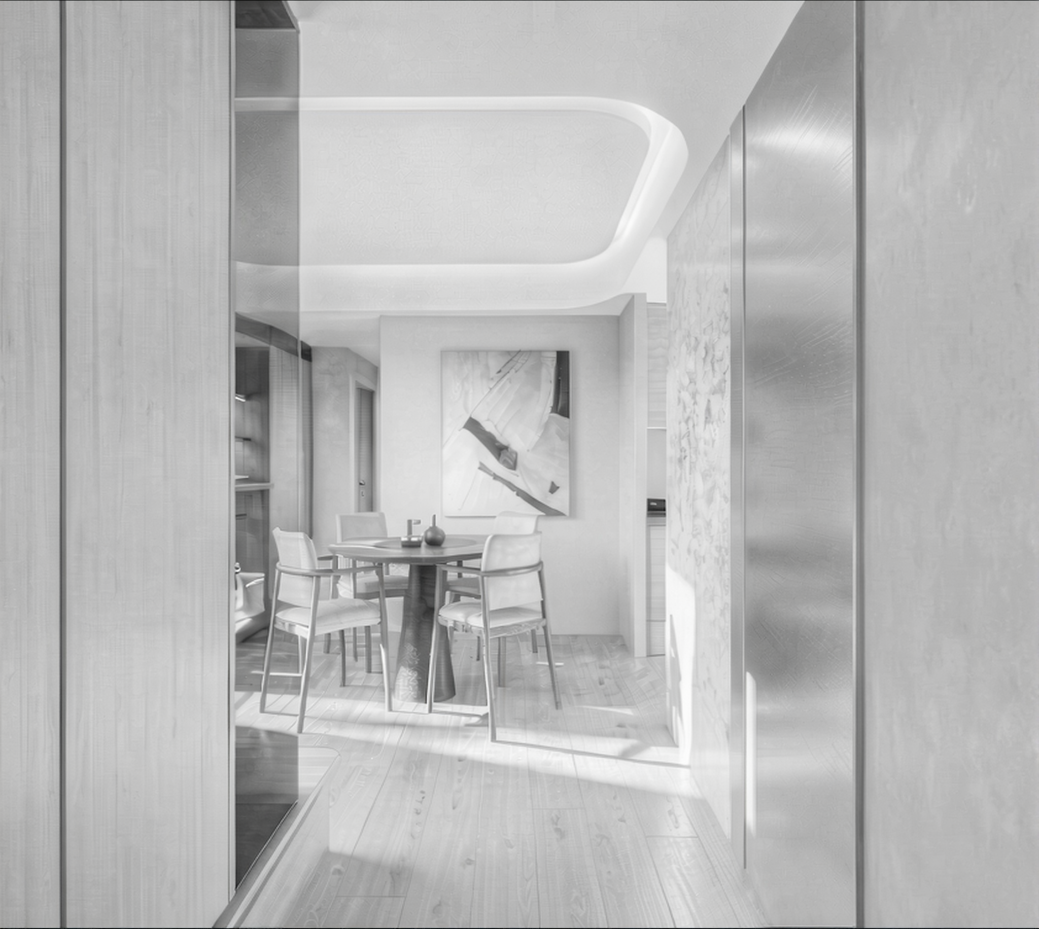 琢木室內裝修 3D白模階段 客廳空間量體模擬 設計確認動線比例