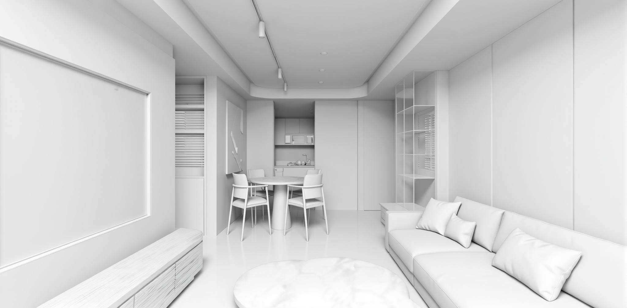 琢木室內裝修 3D白模階段 玄關走道空間量體模擬