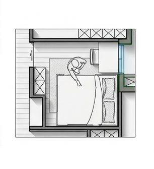 琢木室內裝修 小臥室未來規劃方案A 床位橫向擺放 雙人床配置