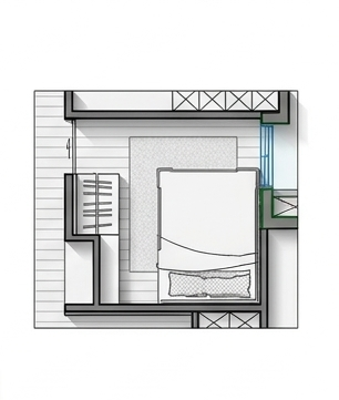 琢木室內裝修 小臥室未來規劃方案B 床位縱向擺放 配置